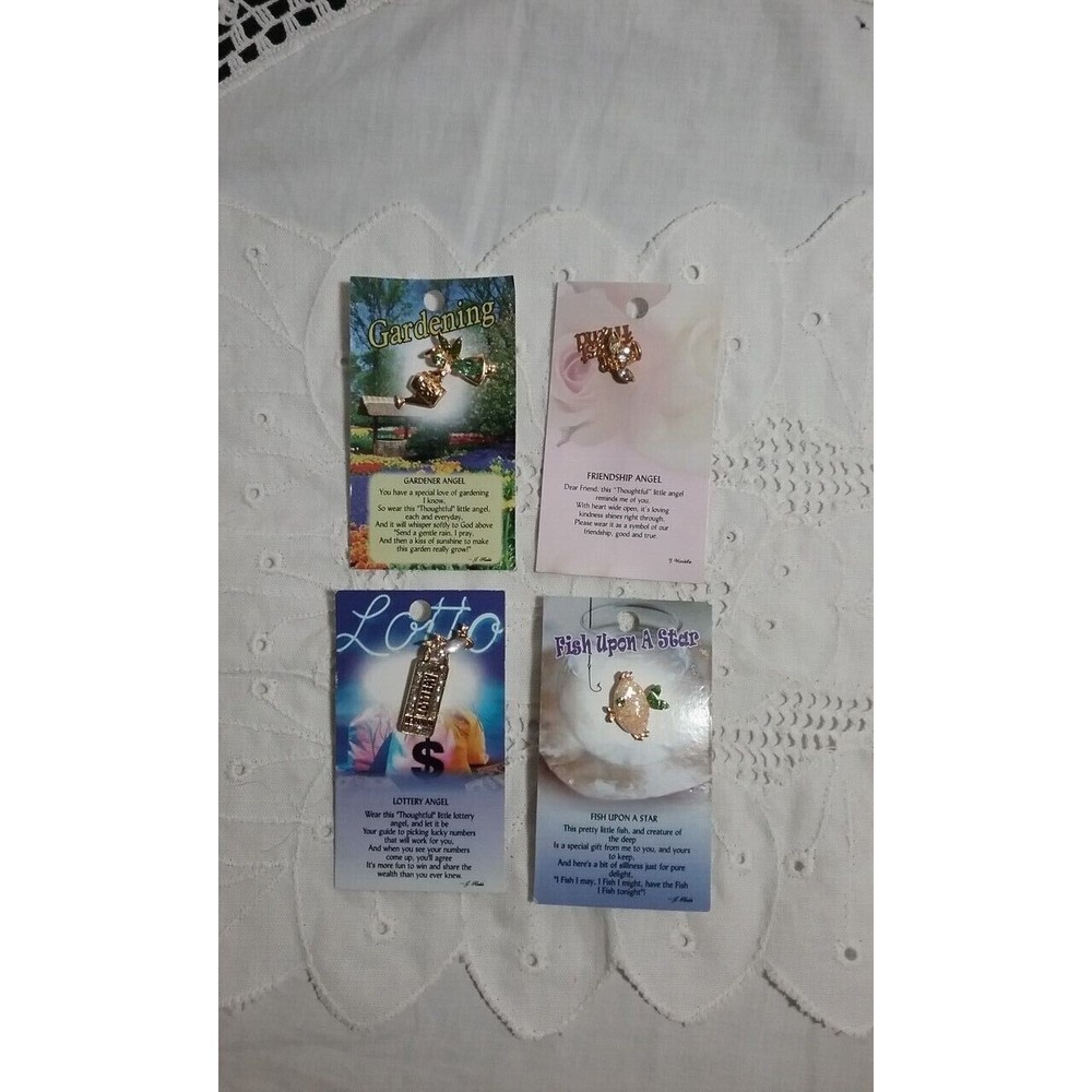Lot of 4 Angel Lapel Pins with Rhinestones New on Cards